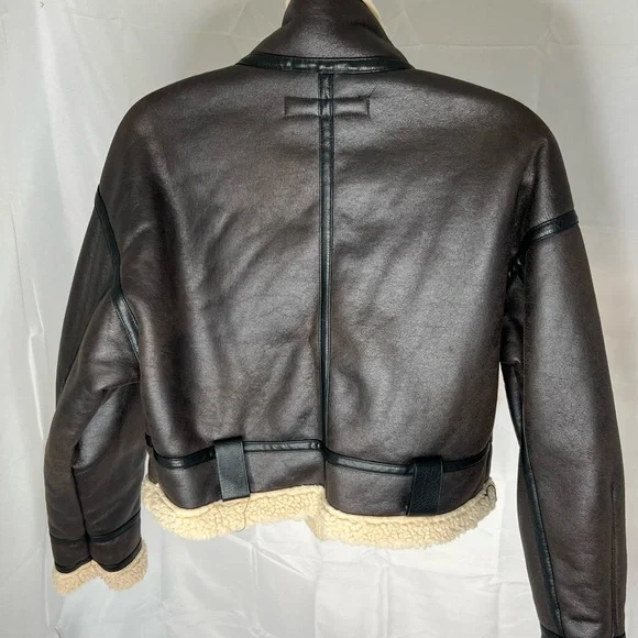 Zara Dark Brown Leather Jacket with Cream Shearling - Picture 4 of 7
